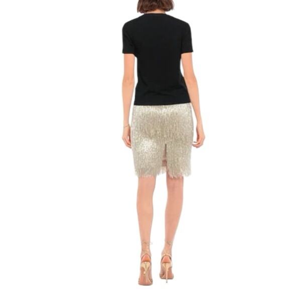 MOSCHINO Beaded Fringe Silk Pencil Skirt In Silver size 6 Rare NWT Retails $5945 - Picture 7 of 13
